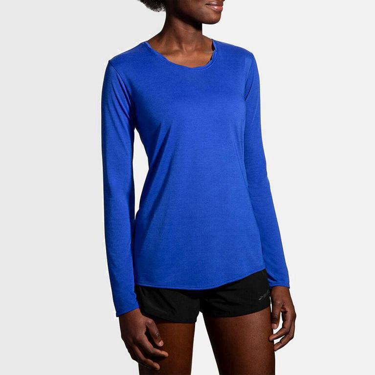 Brooks Distance Women's Long Sleeve Running Shirt UK Online - Blue (OJQDI5190)